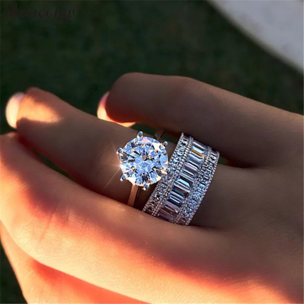 Screw Crystal Band Diamant Ring 925 Silver - Picture 4 of 16